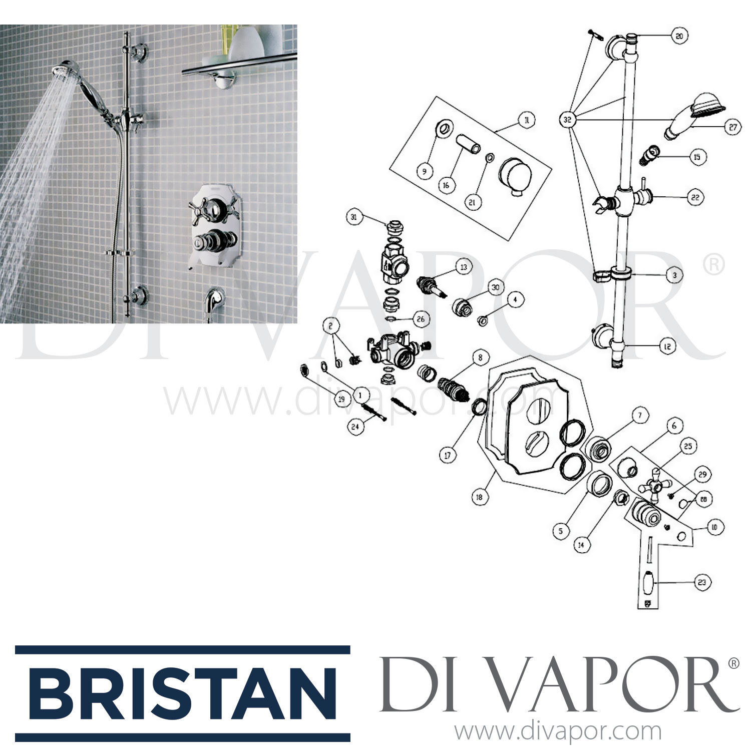 Bristan Fairfax Thermostatic Shower Adjustable Riser Gold and Chrome